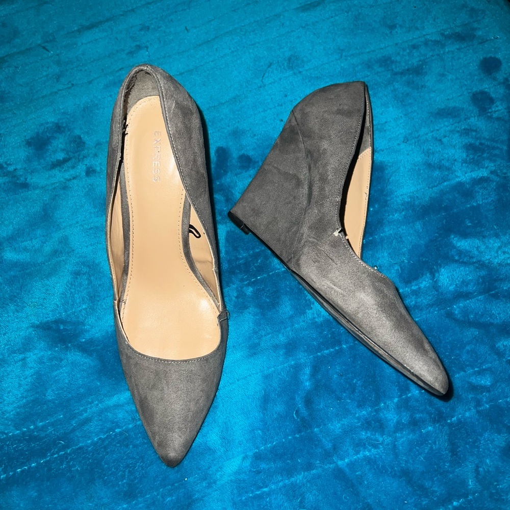 Express Gray Suede Wedge Heels